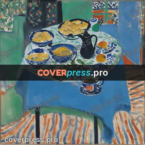 Matisse style drawing: blue ware on a cloth