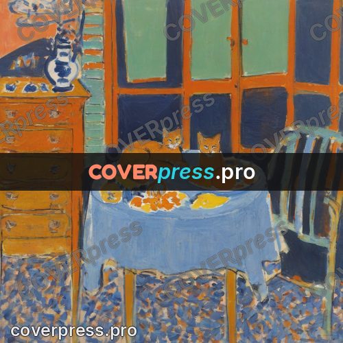Matisse style drawing: orange room with a table