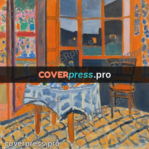 Matisse style drawing: orange room with a table