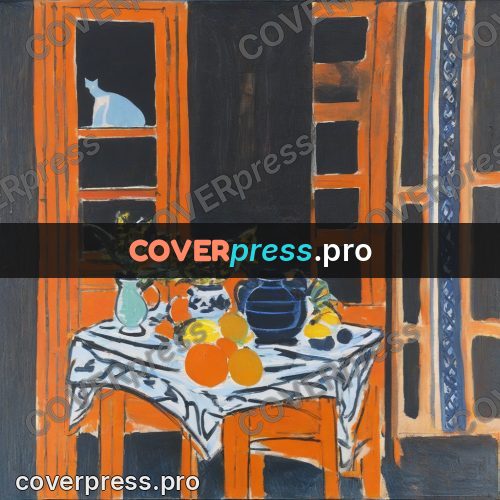 Matisse style drawing: orange room with a table