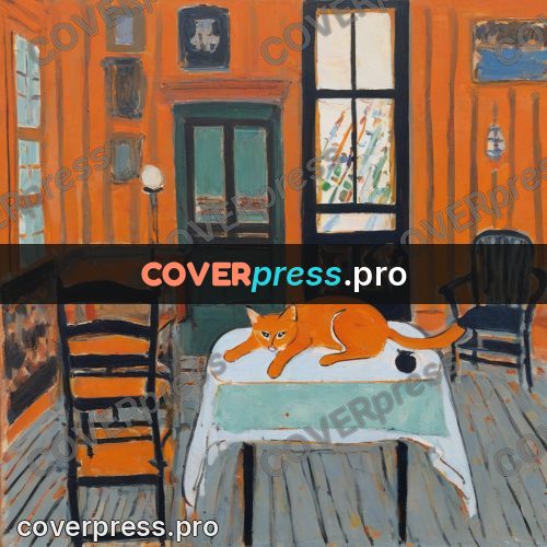 Matisse style drawing: orange room with a table