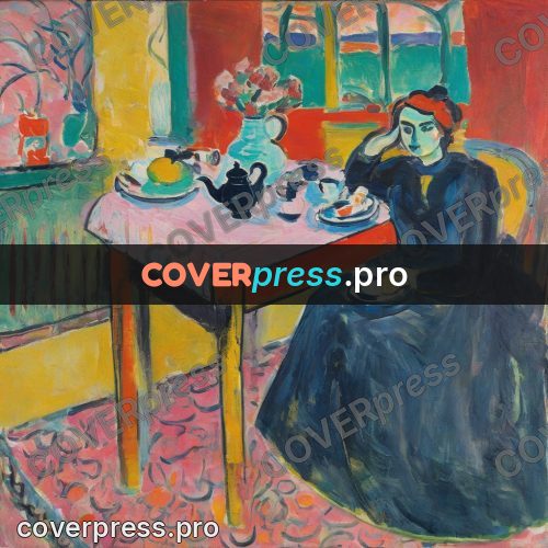 Matisse style drawing: woman at a laid table