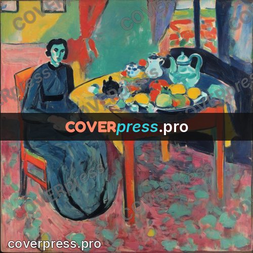 Matisse style drawing: woman at a laid table