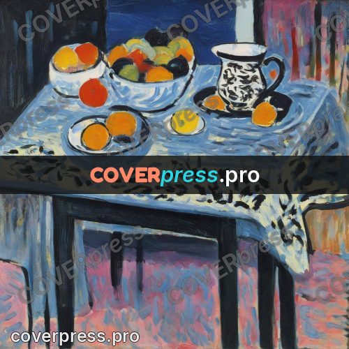 Matisse style drawing: fruit on a patterned cloth