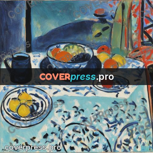 Matisse style drawing: fruit on a patterned cloth