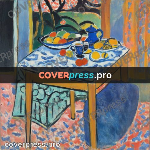 Matisse style drawing: fruit on a patterned cloth