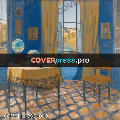 Matisse style drawing: blue room with windows