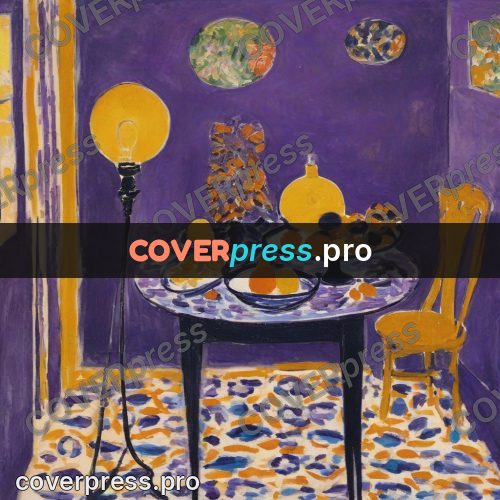Matisse style drawing: lamp on a round table