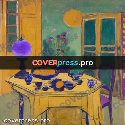 Matisse style drawing: lamp on a round table
