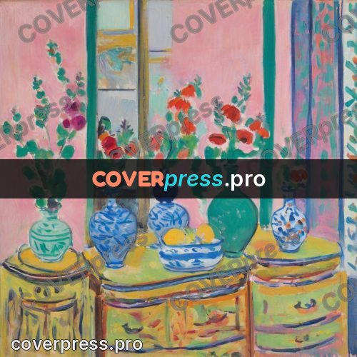 Matisse style drawing: vases of flowers on a chest