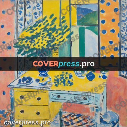 Matisse style drawing: yellow flowers on a table