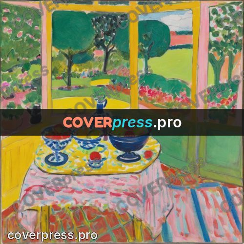 Matisse style drawing: laid table by a window