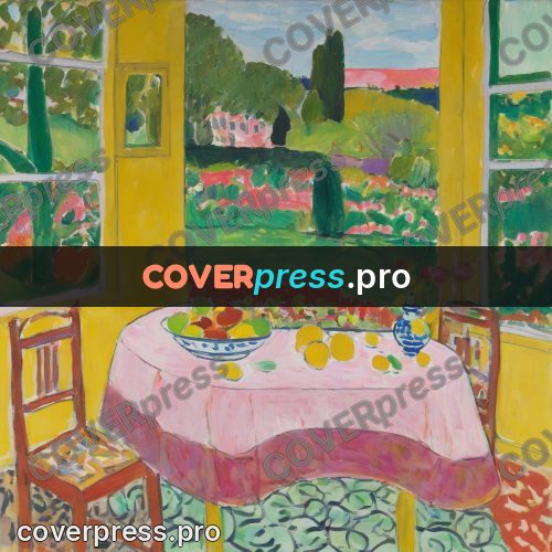 Matisse style drawing: laid table by a window