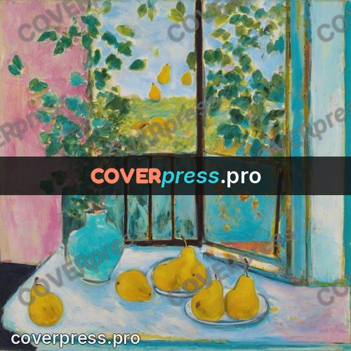 Matisse style drawing: yellow pears on a table