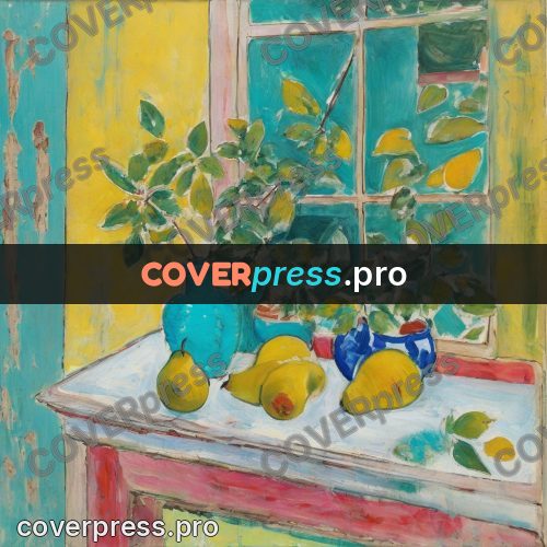Matisse style drawing: yellow pears on a table