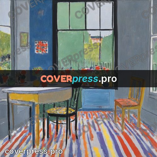 Matisse style drawing: room with a striped floor