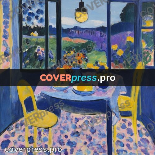 Matisse style drawing: table under a lamp