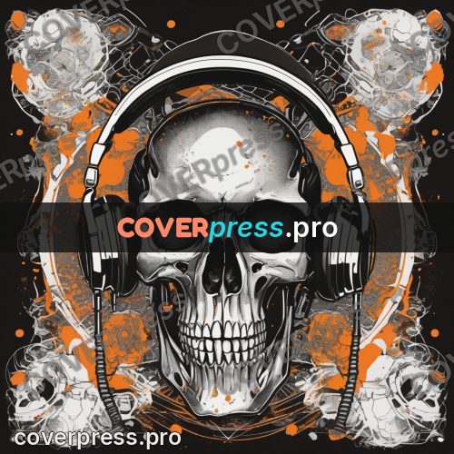 Sticker: skull in headphones on black