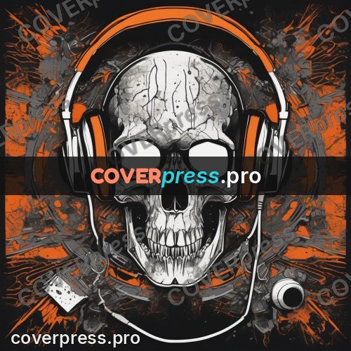 Sticker: skull in headphones on black