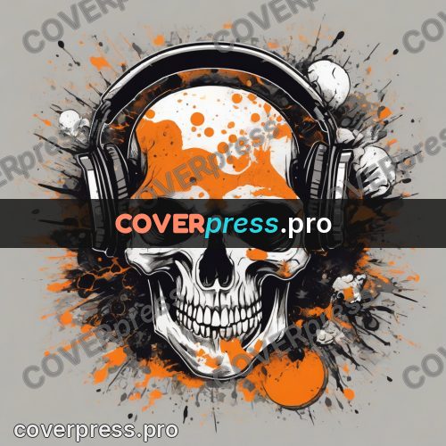 Sticker: skull in headphones with spatter
