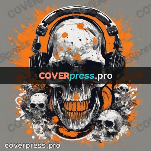 Sticker: skull in headphones with spatter