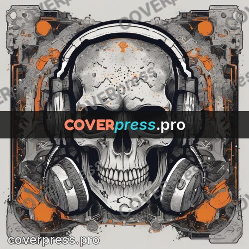Sticker: skull in headphones in a circle