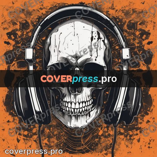 Sticker: skull in headphones with a cable