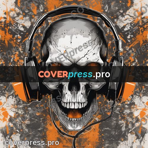 Sticker: skull in headphones with a cable