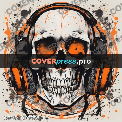 Sticker: skull in headphones on a disc