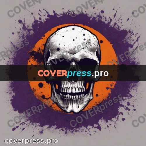 Sticker: skull on an orange patch