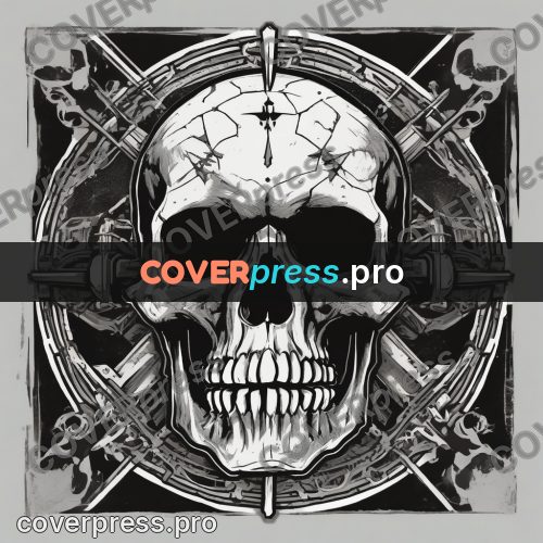 Sticker: skull over crossed tools