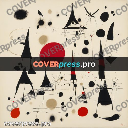 Miro style drawing: black cones and red rounds