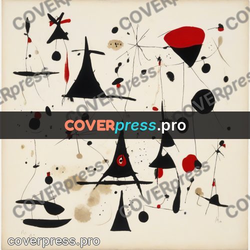Miro style drawing: black cones and red rounds