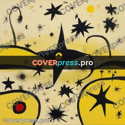 Miro style drawing: black stars on yellow