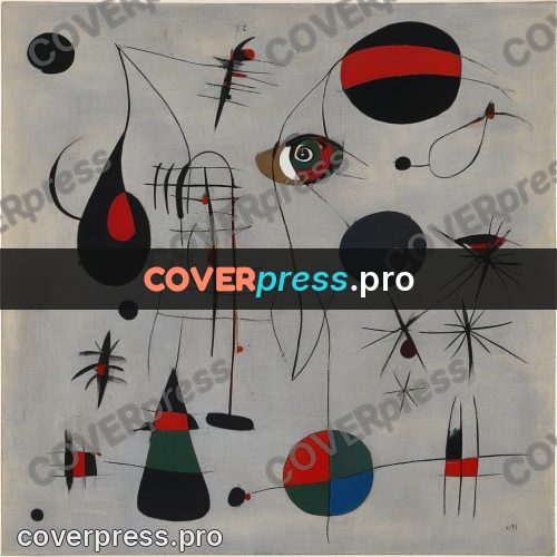 Miro style drawing: black drops on grey