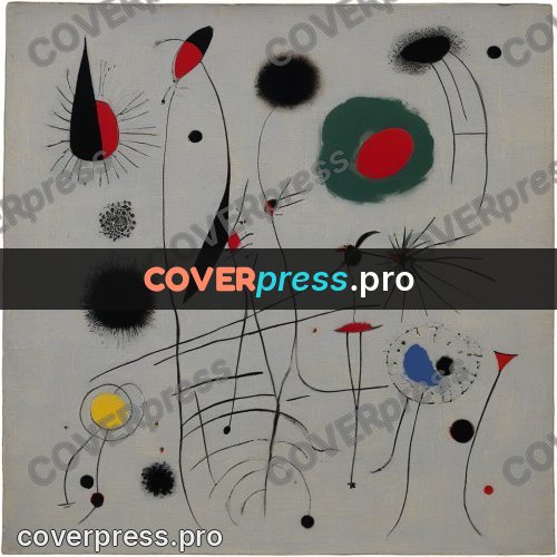Miro style drawing: black drops on grey
