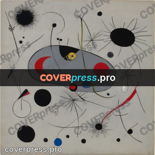 Miro style drawing: black drops on grey