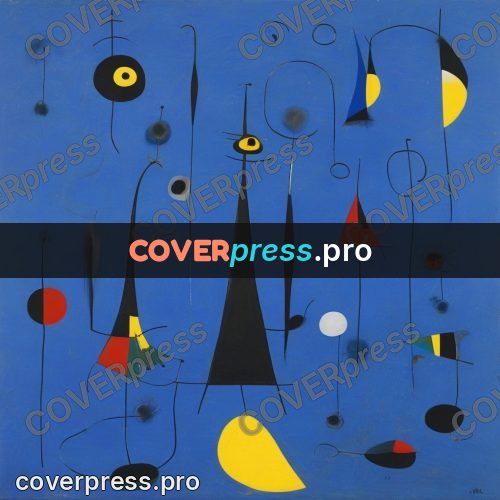 Miro style drawing: yellow crescents on a blue field