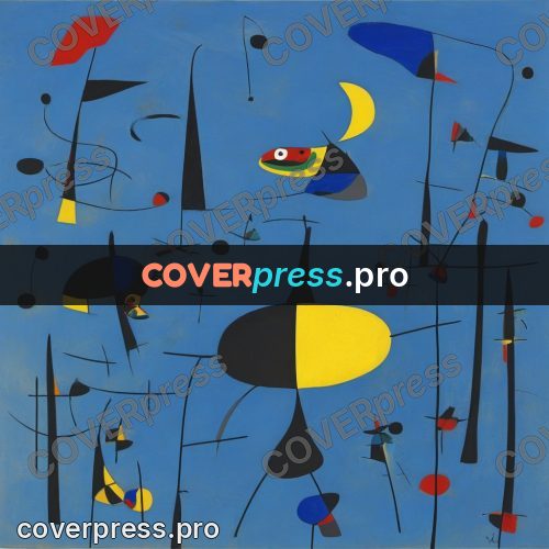 Miro style drawing: yellow crescents on a blue field