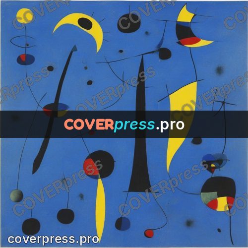 Miro style drawing: yellow crescents on a blue field