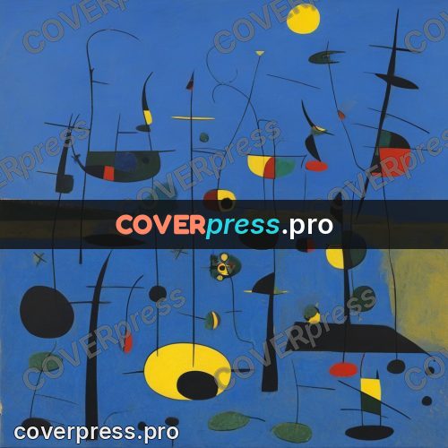 Miro style drawing: yellow crescents on a blue field