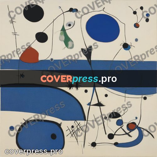 Miro style drawing: white crescent on blue