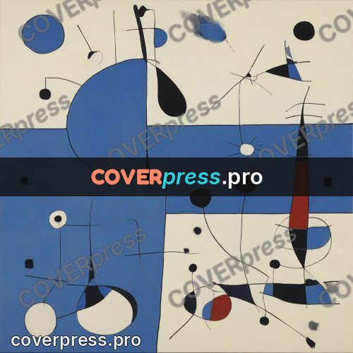 Miro style drawing: white crescent on blue