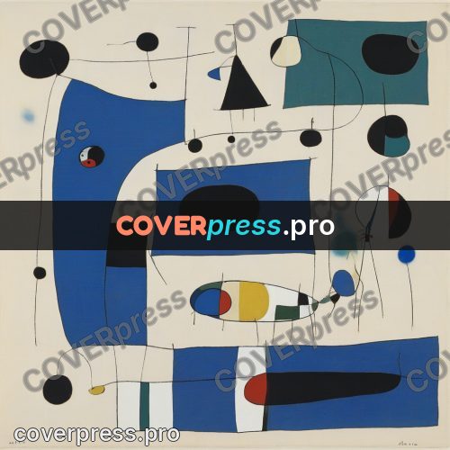 Miro style drawing: white crescent on blue
