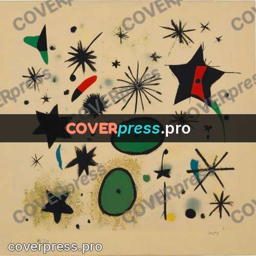 Miro style drawing: black stars and green patches