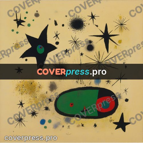 Miro style drawing: black stars and green patches