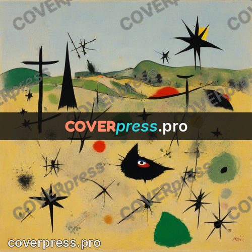 Miro style drawing: black stars and green patches