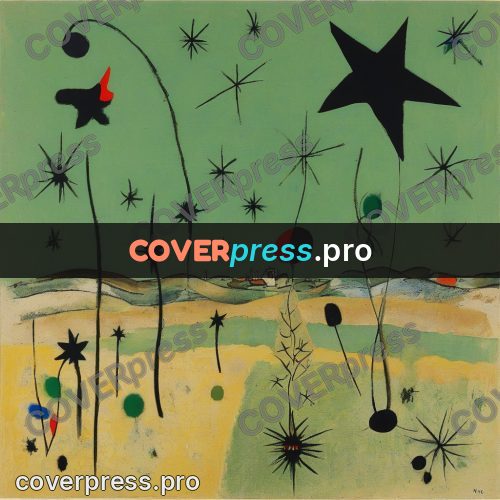 Miro style drawing: black stars and green patches