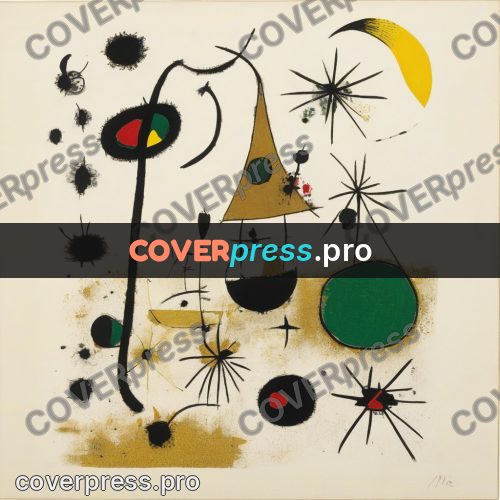 Miro style drawing: green patch among blots