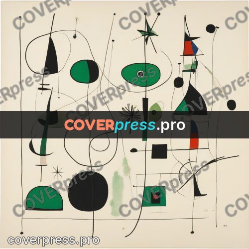 Miro style drawing: green patches among lines